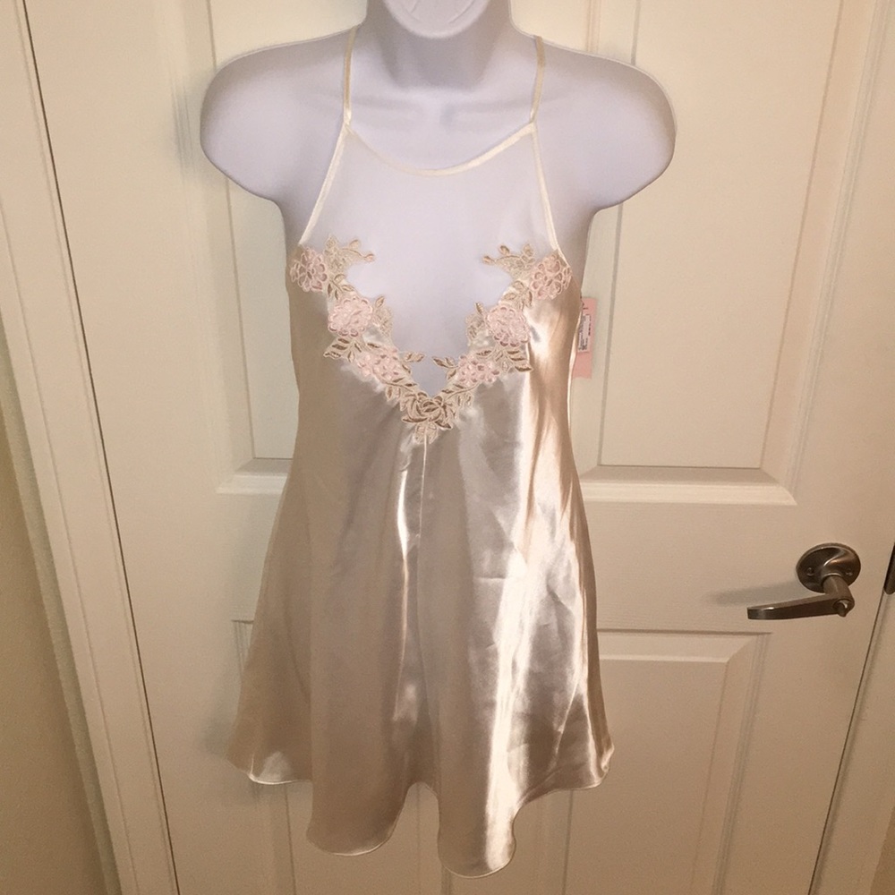 Ambrielle satin chemise nightie floral appliqué